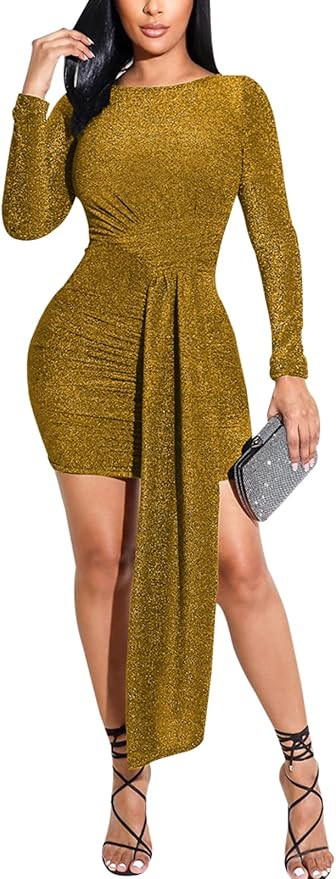 Women's Bodycon Ribbed Long Dresses Deep V Neck Long Sleeves Club Night Party Sweater Dress | Amazon (US)