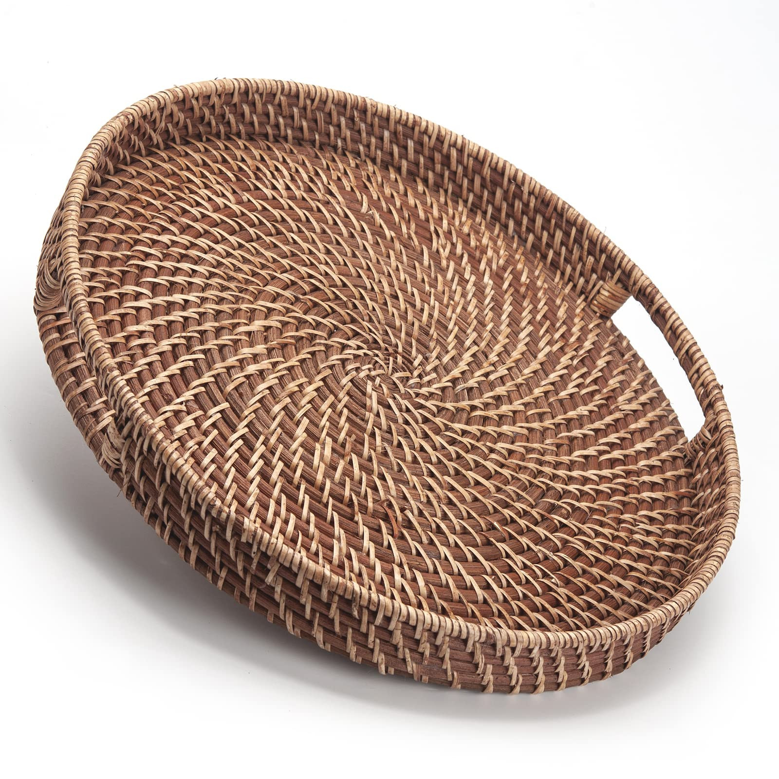 Round Rattan Woven Serving Tray with Handles Ottoman Tray for Breakfast, Drinks, Snack for Coffee... | Amazon (US)