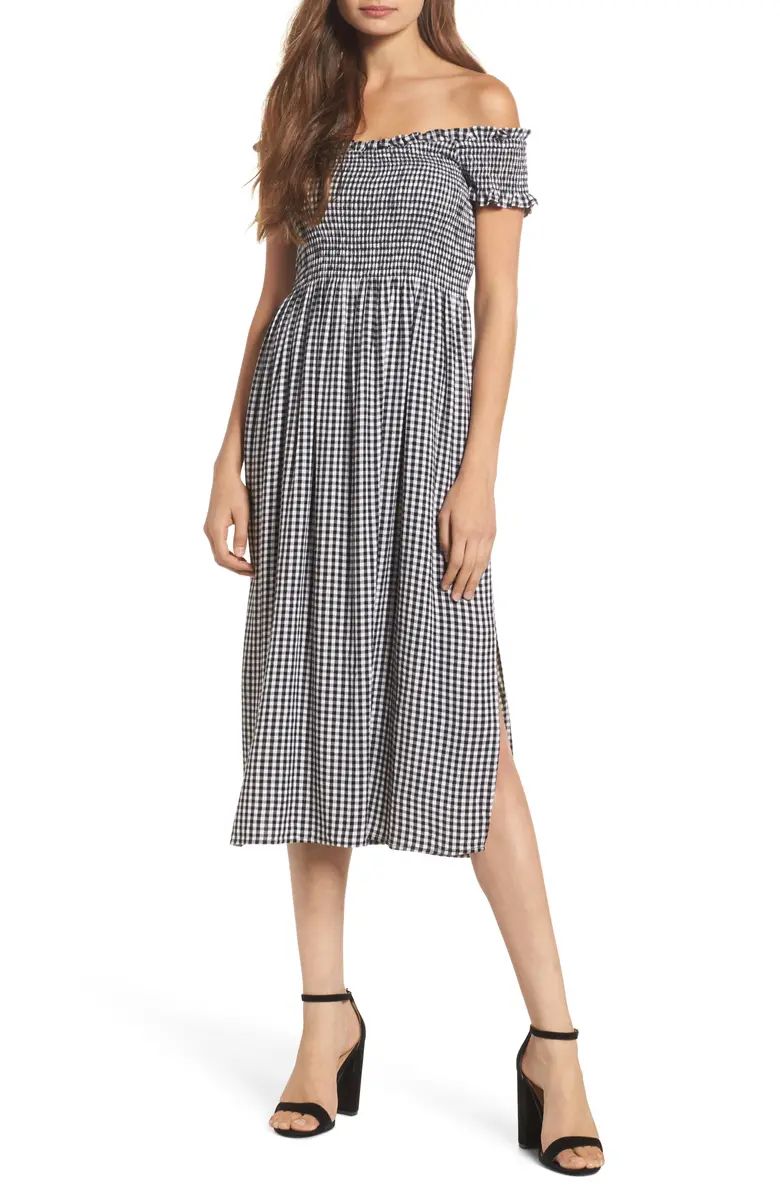 Gingham Off the Shoulder Midi Dress | Nordstrom