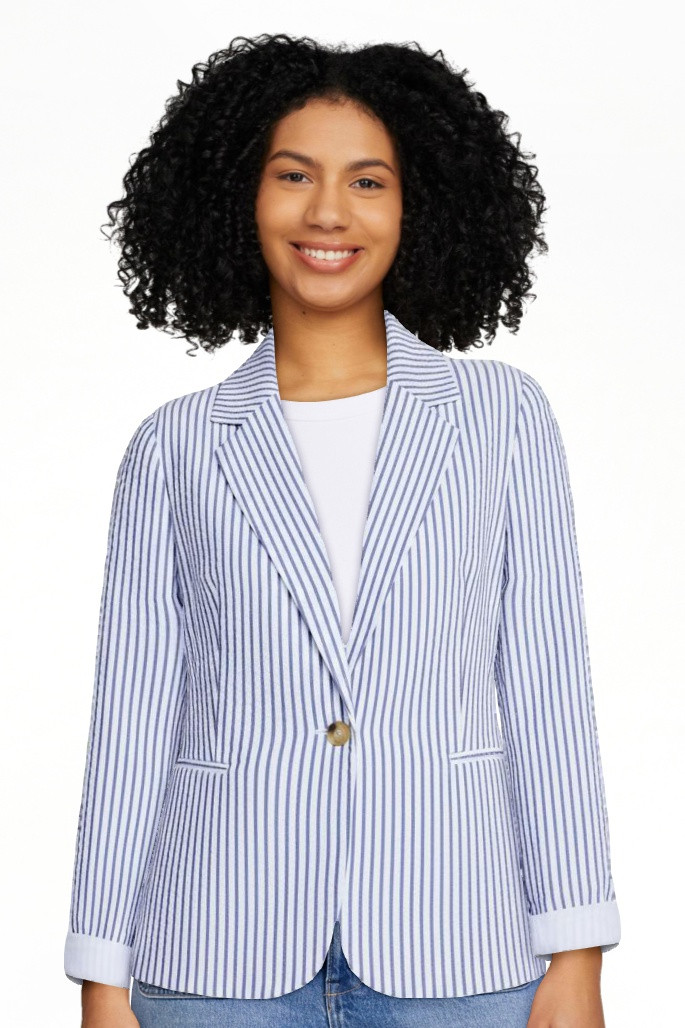 Free Assembly Women's Single Breasted Seersucker Blazer, Sizes XS-XXL | Walmart (US)