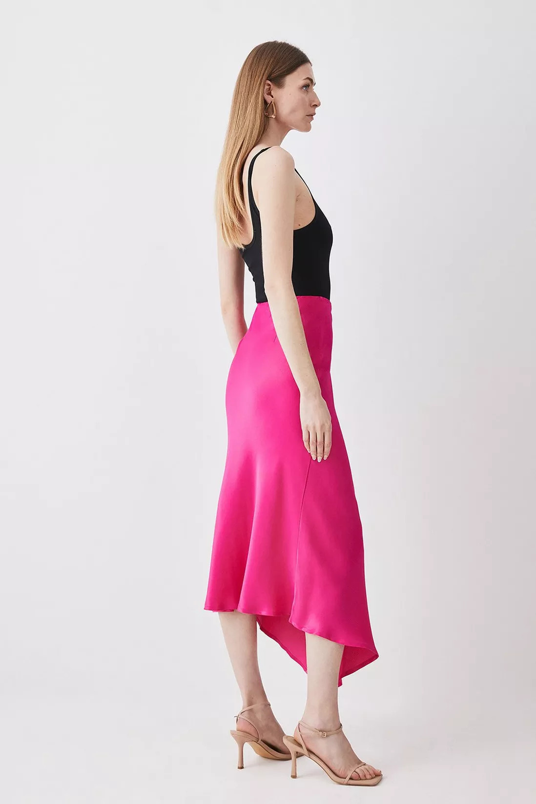 Skirts | Satin Asymmetric Slip Midi Skirt | KarenMillen | Debenhams UK