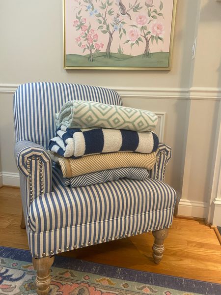 Happy, classic, timeless home house, interiors, preppy chair, striped blue and white chappie wrap, blanket, fro, fleece bedroom, living room, art, Etsy living room, family room, decor, decorating design

#LTKfamily #LTKhome #LTKGiftGuide