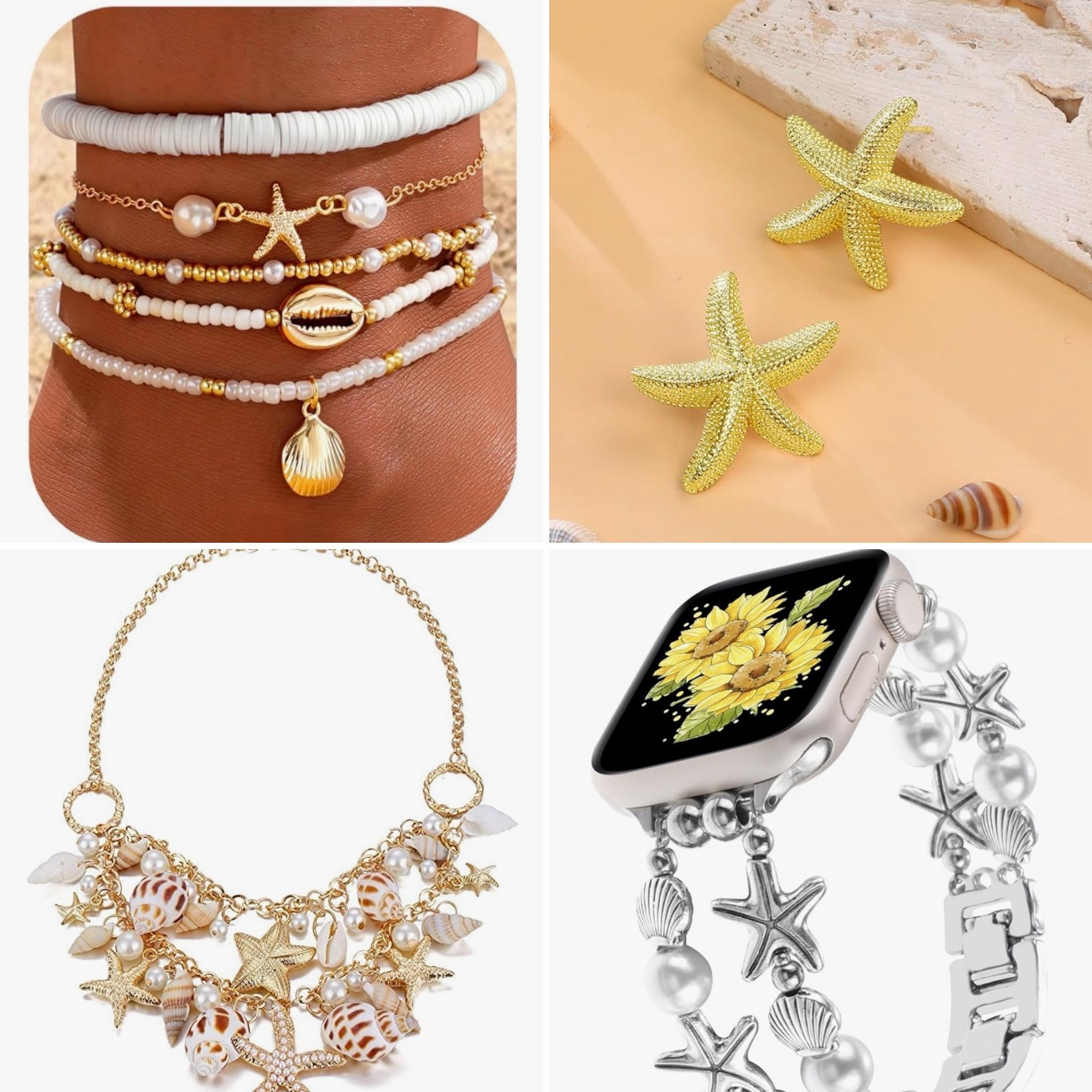 🌊✨ Dive into summer with our stunning ocean-inspired jewelry collection! From layered bracelets adorned with charming sea treasures to elegant starfish earrings, each piece captures the beauty of the coast. 🌟 
🌴 Make a statement with our bold seashell necklace or add a playful touch to your tech with our chic pearl smartwatch band. Whether you're lounging by the beach or enjoying a night out, these accessories are perfect for elevating any outfit! 💖 
Shop now and let the ocean's spirit inspire your style! 🔗’s are tagged
#OceanJewelry #SummerVibes
#CoastalChic
#SeashellTrends
#statementjewelry
#joybellexo
#charlestoncoast
#amazonstyle
#Amazonfinds
#AccessoryAddict

#LTKSeasonal #LTKStyleTip #LTKSwim