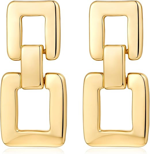 MUYAN Gold Silver Geometric Drop Dangle Earrings for Women Brushed Link Square Dangle Earrings Je... | Amazon (US)