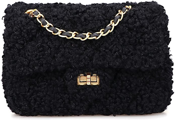 Women Plush Shoulder Bag Fashion Fluffy Crossbody Purse Soft Warm Shopping Dating Bag with Adjust... | Amazon (US)