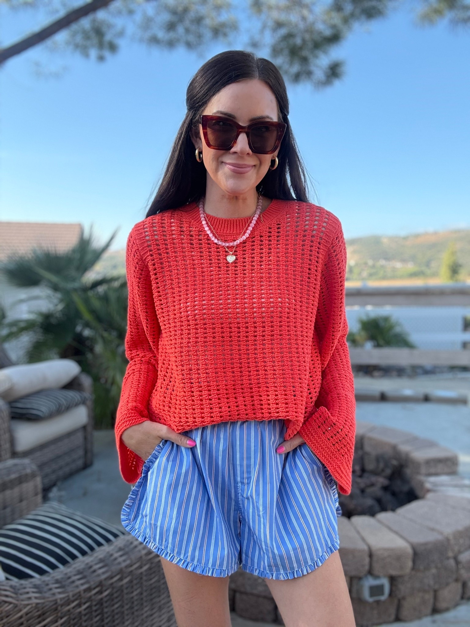 $20 ruffle poplin shorts in a small, should have sized down 
Loose knit sweater I’m obsessing over!!! In a medium 

#LTKdayinmylife #LTKootd #LTKSeasonal