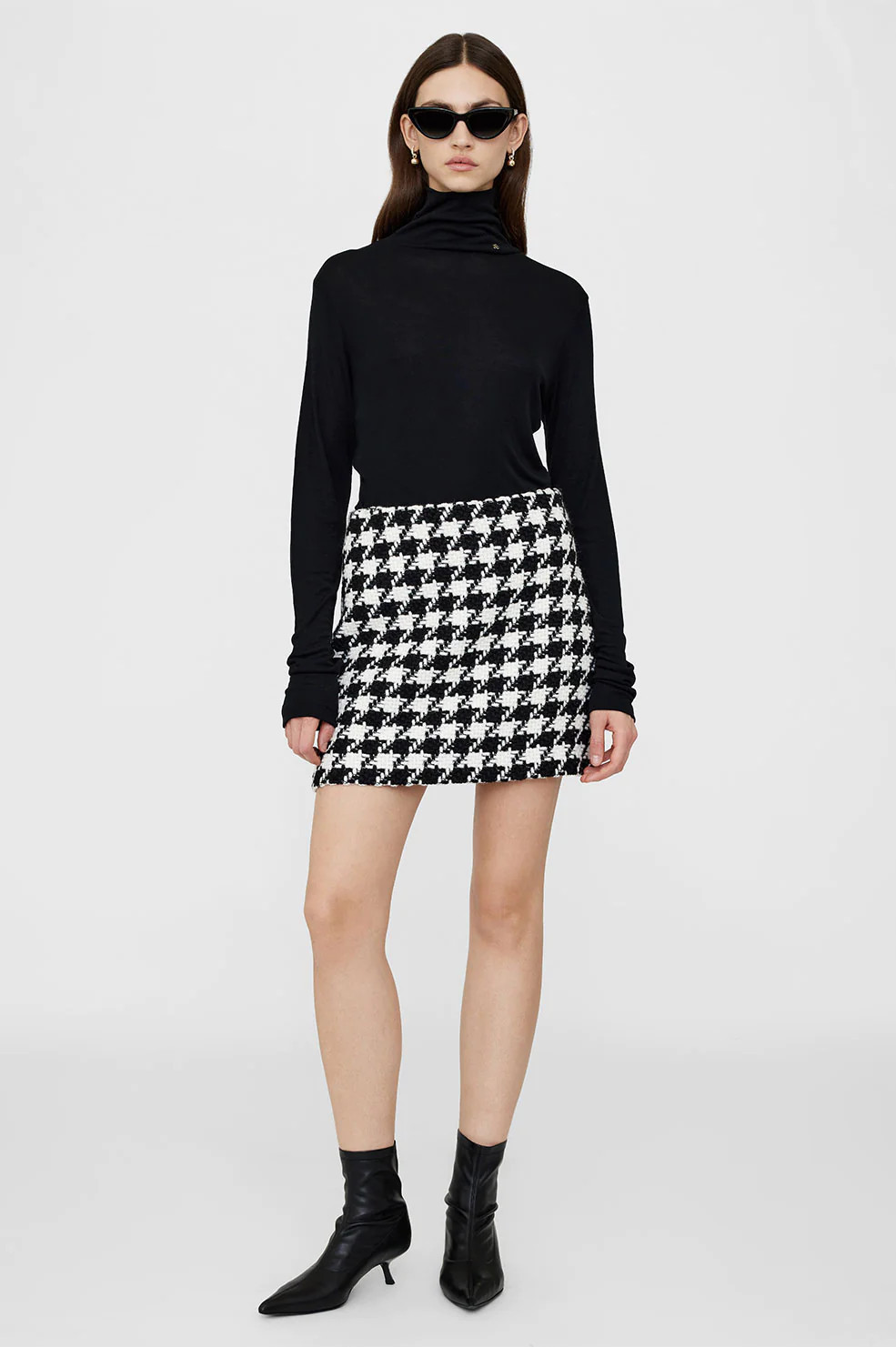 ANINE BING Ada Skirt in Black And White Houndstooth | Anine Bing