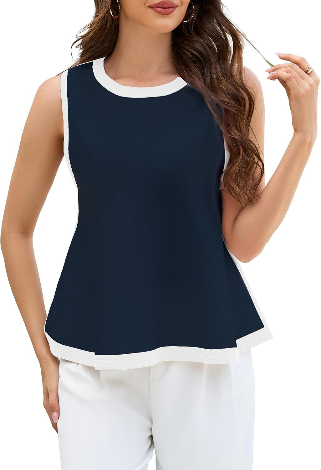 SCOFEEL Women's Color Block Peplum Tank Top Summer Flowy Sleeveless Babydoll Crewneck Lightweight Knit Sweater Vest | Amazon (US)