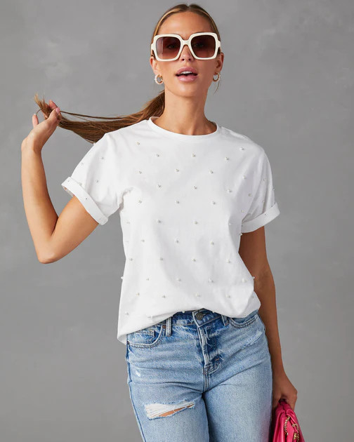 Tarah Pearl Short Sleeve Top - White | VICI