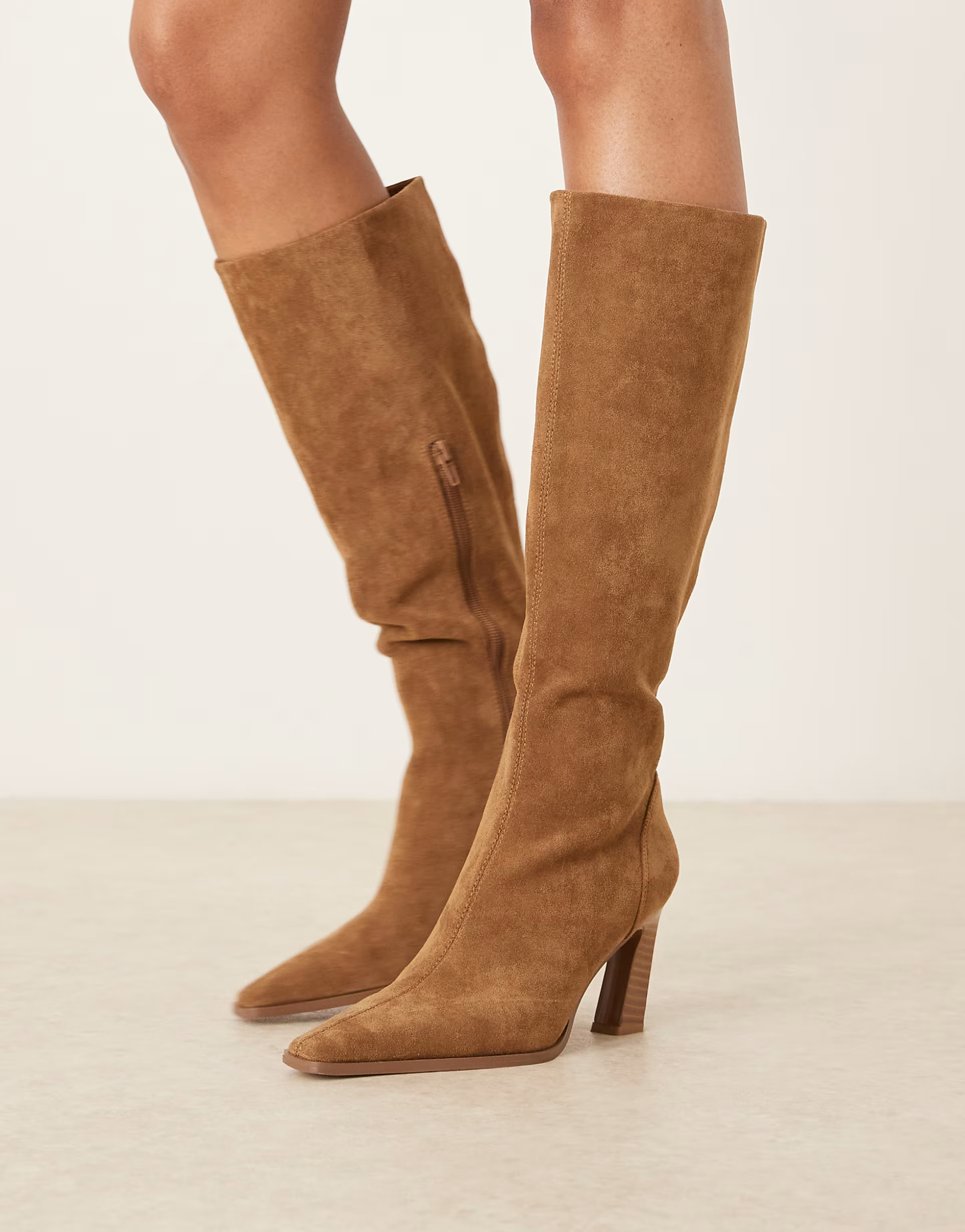 ASOS DESIGN Wide Fit Clara chisel toe knee boots in sand suedette | ASOS | ASOS (Global)