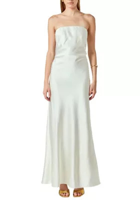 Endless Rose Women's Strapless Satin Maxi Dress, Ivory, Medium | Belk