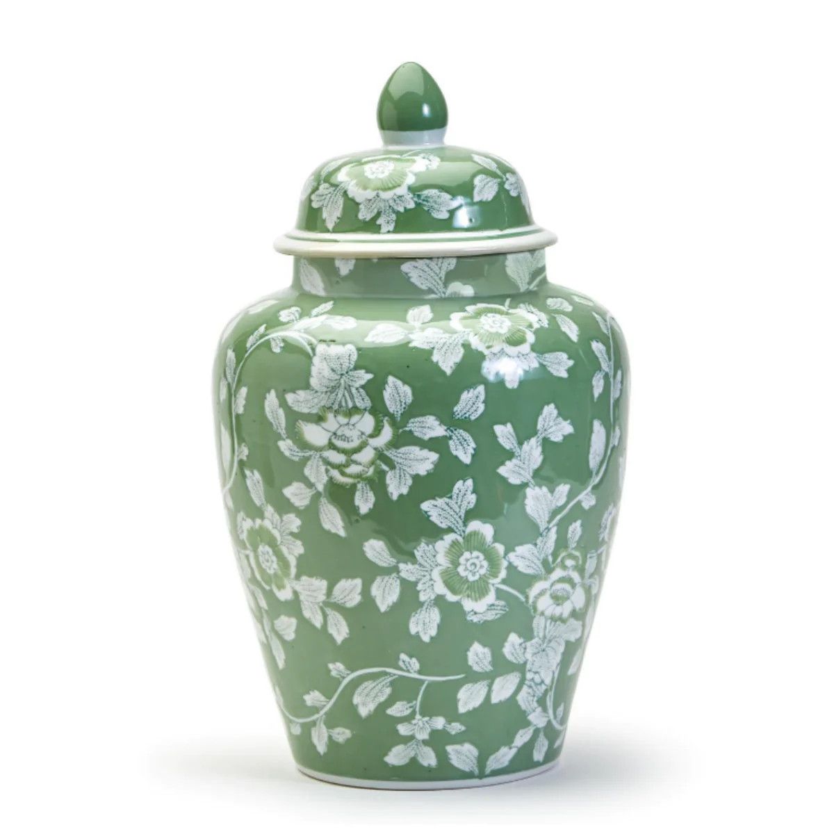 Porcelain Green & White Floral Countryside Hand-Painted Ginger Jar | The Well Appointed House, LLC