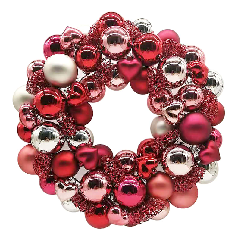 Valentine's Red Mix Ornament Ball Wreath, 15" | At Home