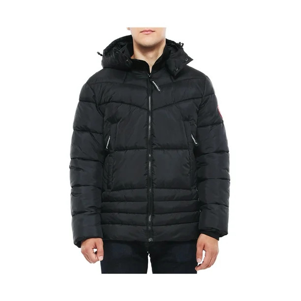 Rokka&Rolla Men's Heavyweight Hooded Puffer Jacket Bubble Coat - Walmart.com | Walmart (US)