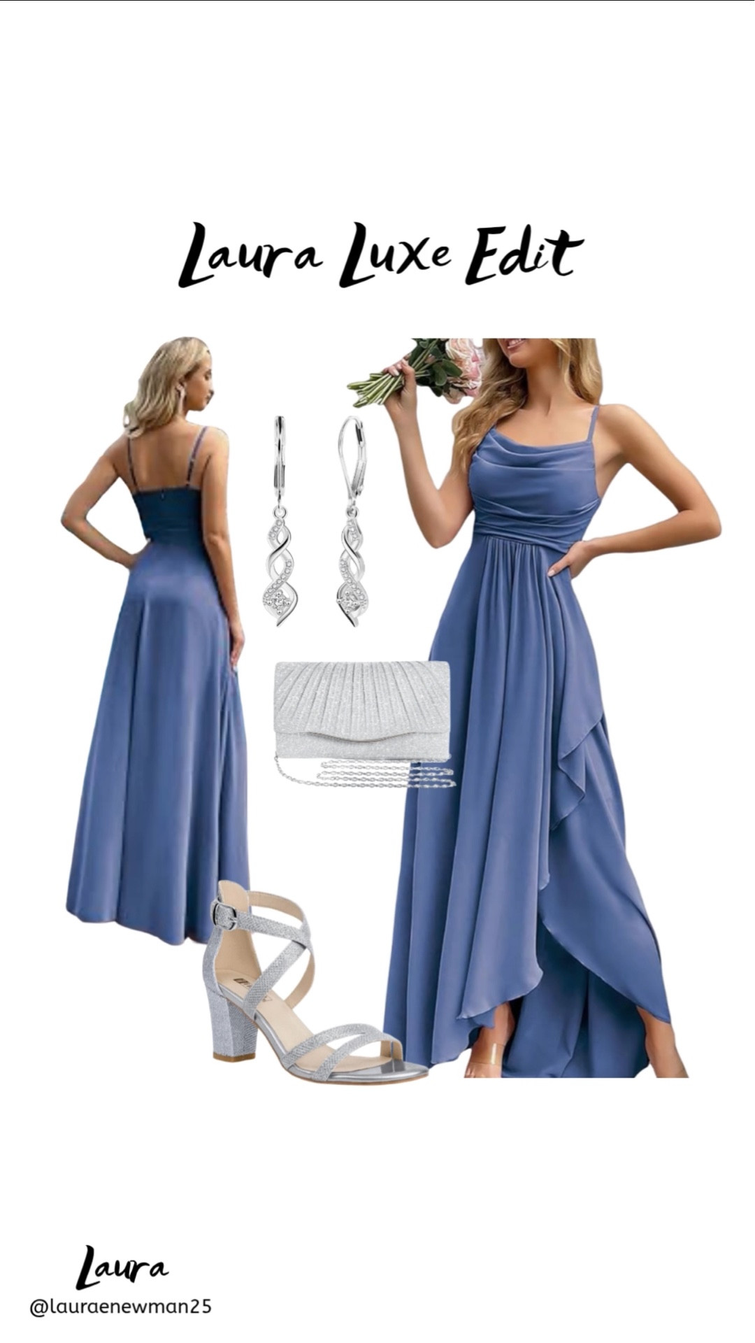 The prettiest Amazon wedding guest dress 💙
Lightweight chiffon, flattering cowl neckline, and a flowy high-low silhouette with a soft slit that makes it easy to walk (and twirl 😉).

Styled with crystal drop earrings, a metallic clutch, and comfortable block heels—everything linked and all from Amazon.

#weddingguestdress #springdress #eventdress

#LTKSeasonal #LTKWedding #LTKOver40