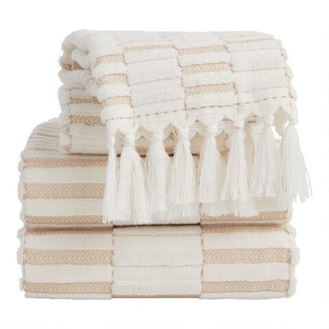 Tan And Ivory Striped Sculpted Sloan Towel Collection | World Market