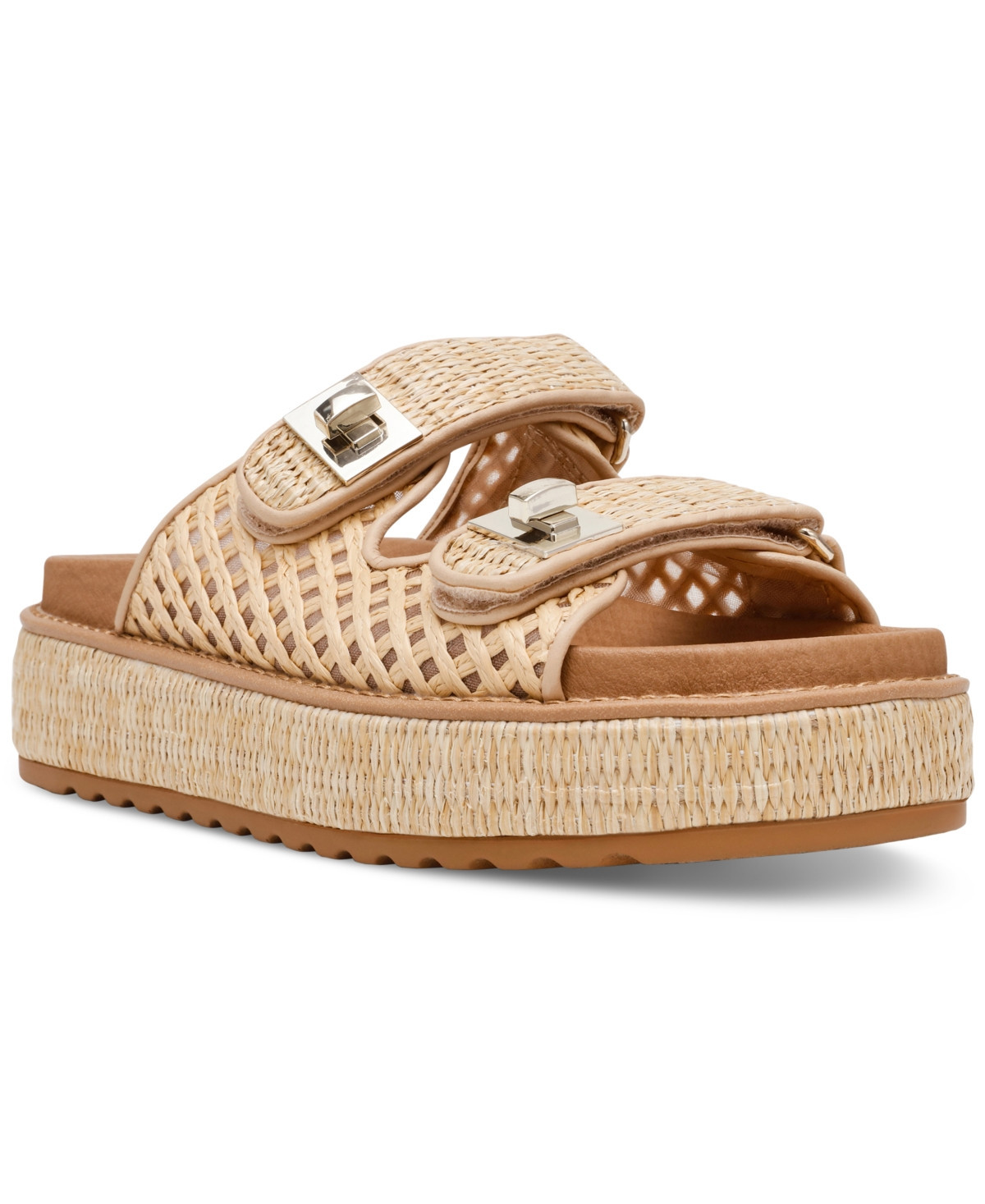 Steve Madden Women's Bigschmona Platform Buckle Footbed Slide Sandals - Natural Raffia | Macy's