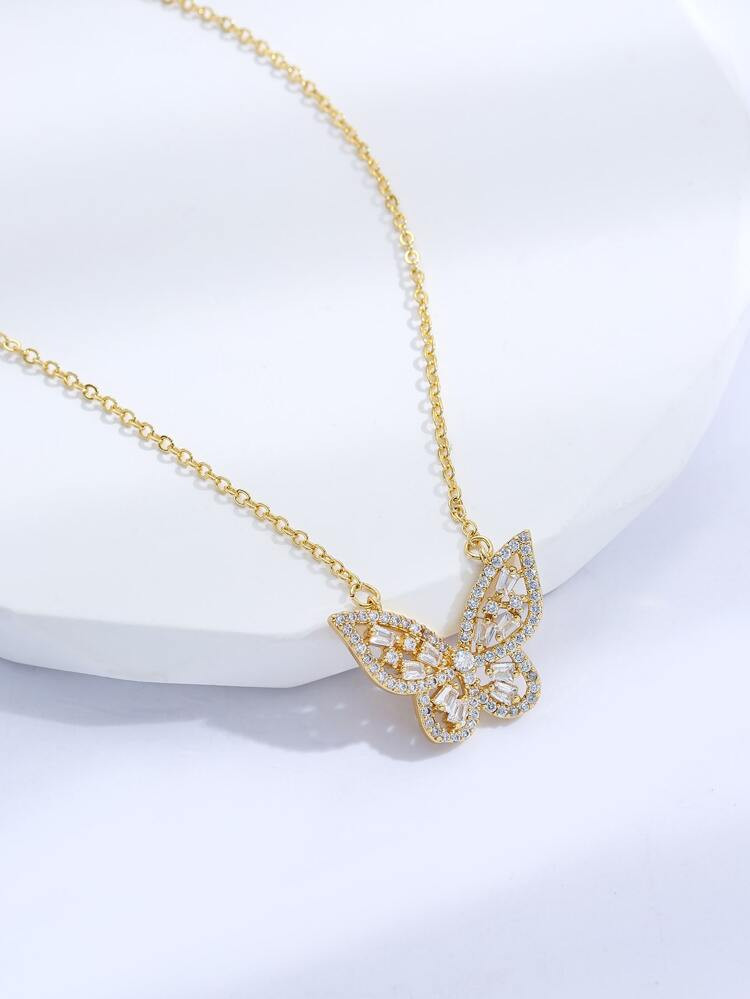18K Gold Plated Zircon Butterfly Charm Necklace | SHEIN