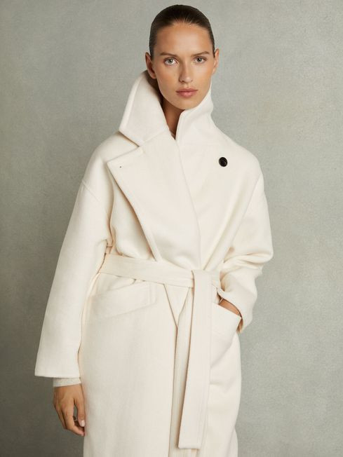 Wool-Blend Blindseam Coat in Cream | Reiss US