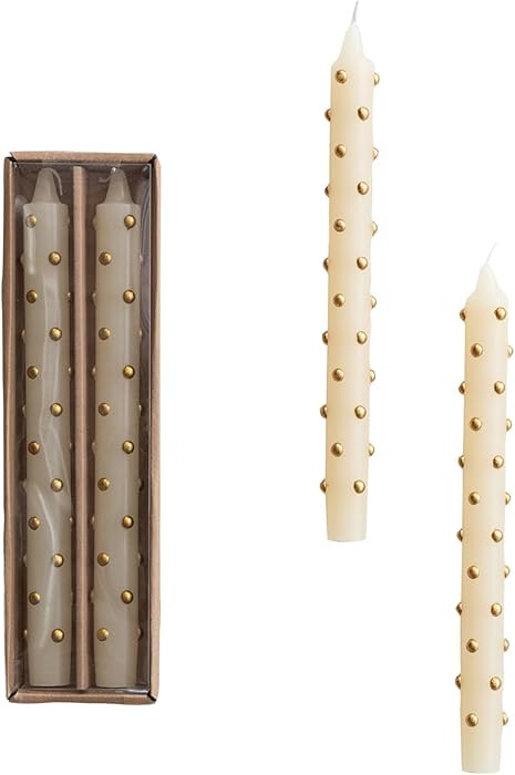 Creative Co-Op 2-Piece Unscented Taper Candles with 3D Red Dots in Box, Clear and Gold | Amazon (US)