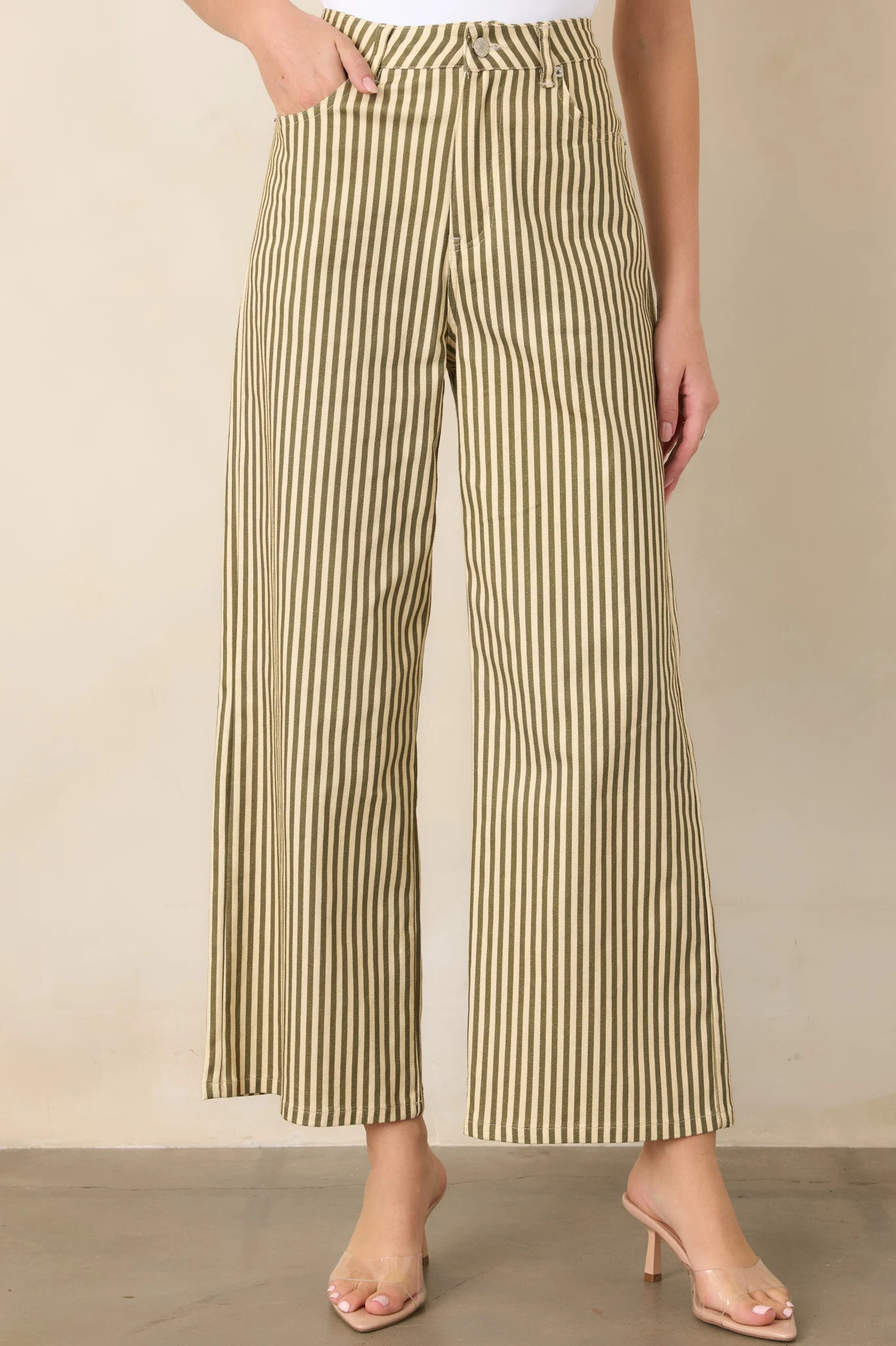 Let\u2019s Get Noticed Green Stripe Cotton Pants | Red Dress