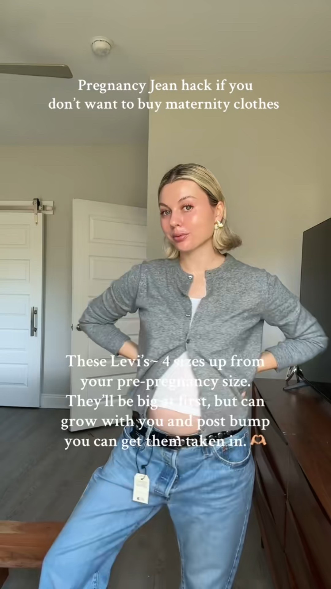 Didn’t wear jeans last pregnancy because I refused to spend money on maternity jeans when this is such a short and beautiful season of life. So happy I found this hack!! 🩵🩵🩵 

#LTKBump #LTKootd #LTKmomlife