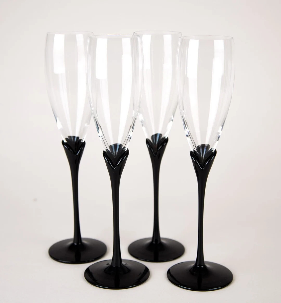 Colony Amaryllis Black Fluted Champagne Glasses Set of 4 Vintage Stemware - Etsy Canada | Etsy (US)
