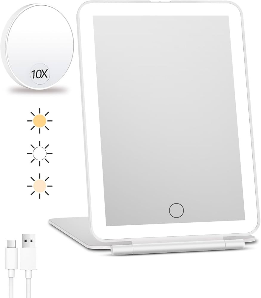 FUNTOUCH Rechargeable Travel Makeup Mirror with Lights and 10X Magnifying Mirror, Portable Lighte... | Amazon (US)