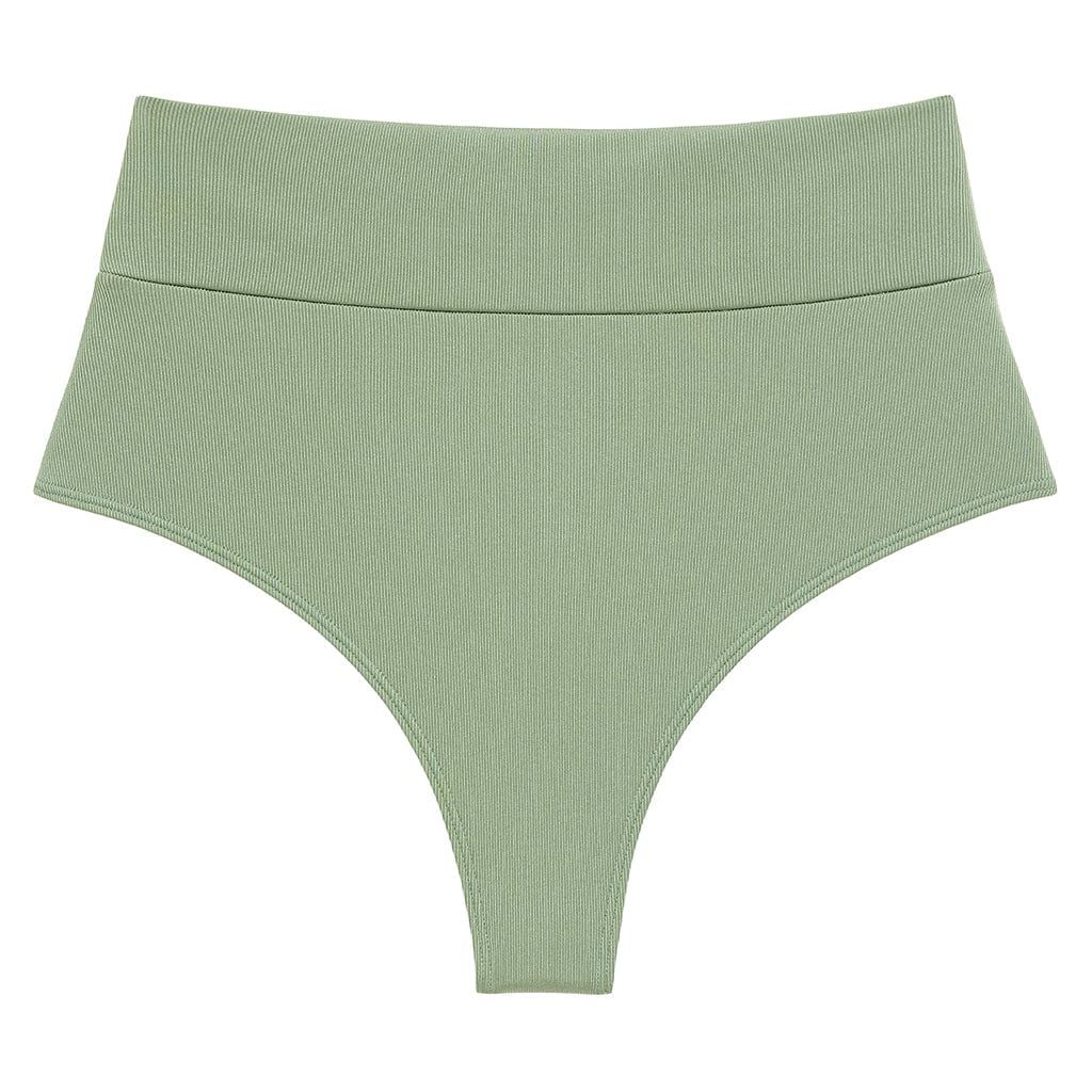 Sage Green Rib Full Coverage High Rise Bikini Bottom | Montce