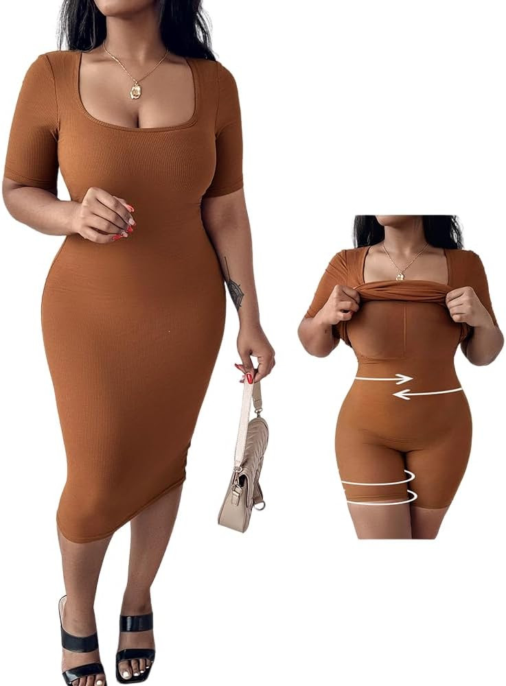 Shapewear Dress Midi Dress Cocktail Party Dress | Amazon (US)