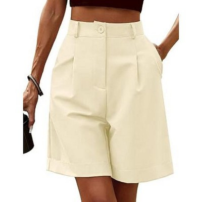 Zeagoo Bermuda Shorts for Women Summer Dressy Casual Elastic High Waisted Wide Leg Knee Length Shorts with Pockets-Cream color-M | Target