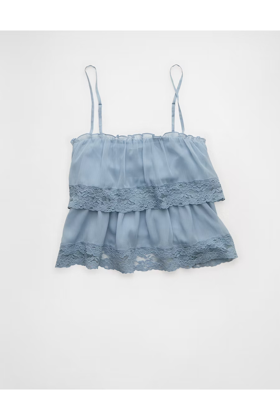 AE Chiffon Tiered Ruffle Tank Top Women's Light Blue S | American Eagle Outfitters (US & CA)