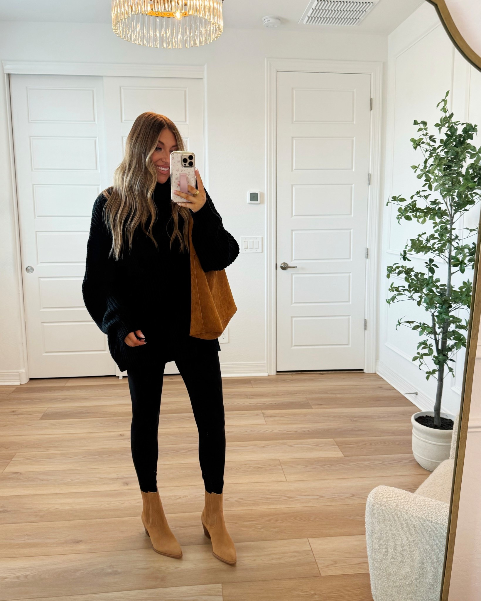 Cozy fall outfit inspo! Wearing a medium in the sweater and leggings! 

Bump friendly fall outfit 