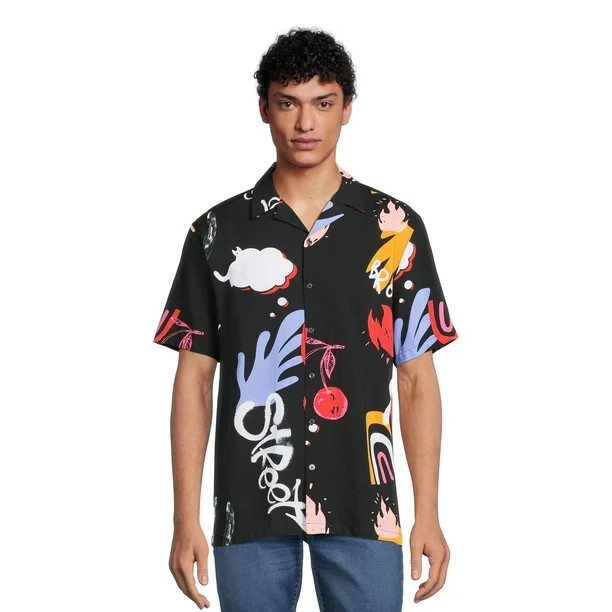 No Boundaries Men's & Big Men's Button-Down Rayon Shirt, Sizes XS-5XL | Walmart (US)