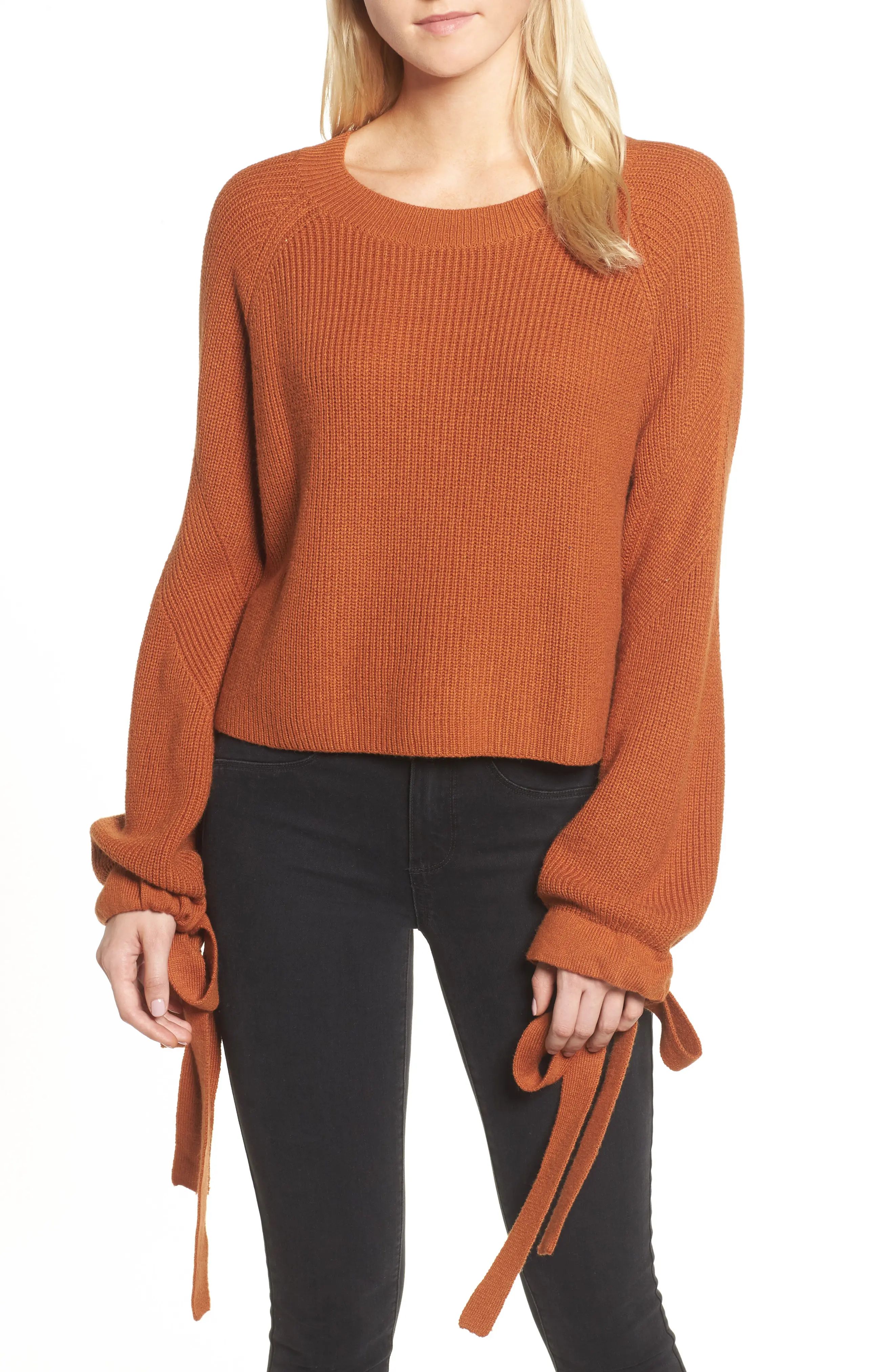 Tie Sleeve Crop Sweater | Nordstrom