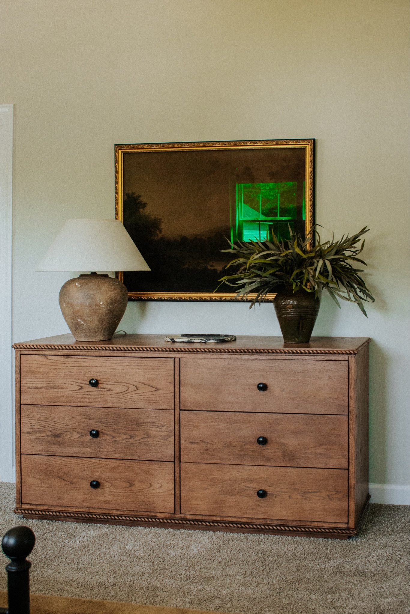 Primary bedroom; solid wood dresser; medium wood tones dresser

#LTKHome