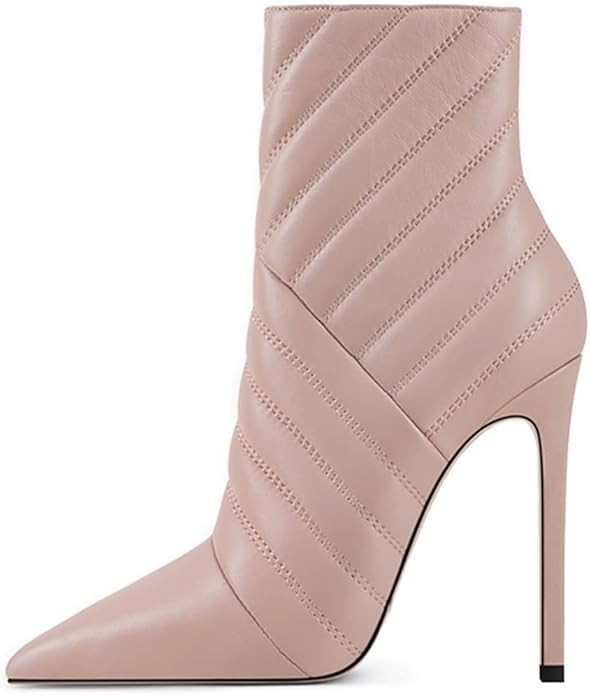 FSJ Women Fashion High Heel Ankle Boots with Rivets Closed Pointed Toe Stilettos Zipper Warm Shoe... | Amazon (US)