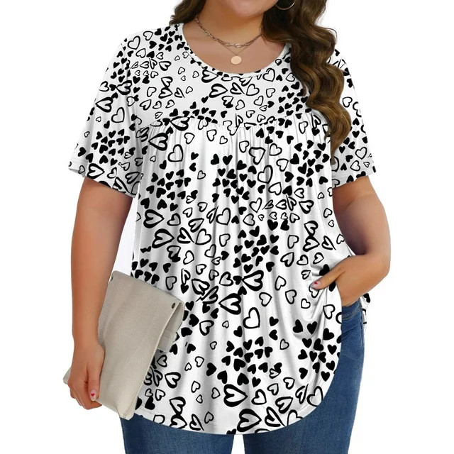 Fantaslook Womens Plus Size Tops Tunic Short Sleeve Shirts Floral Blouses Loose Summer Tops | Walmart (US)