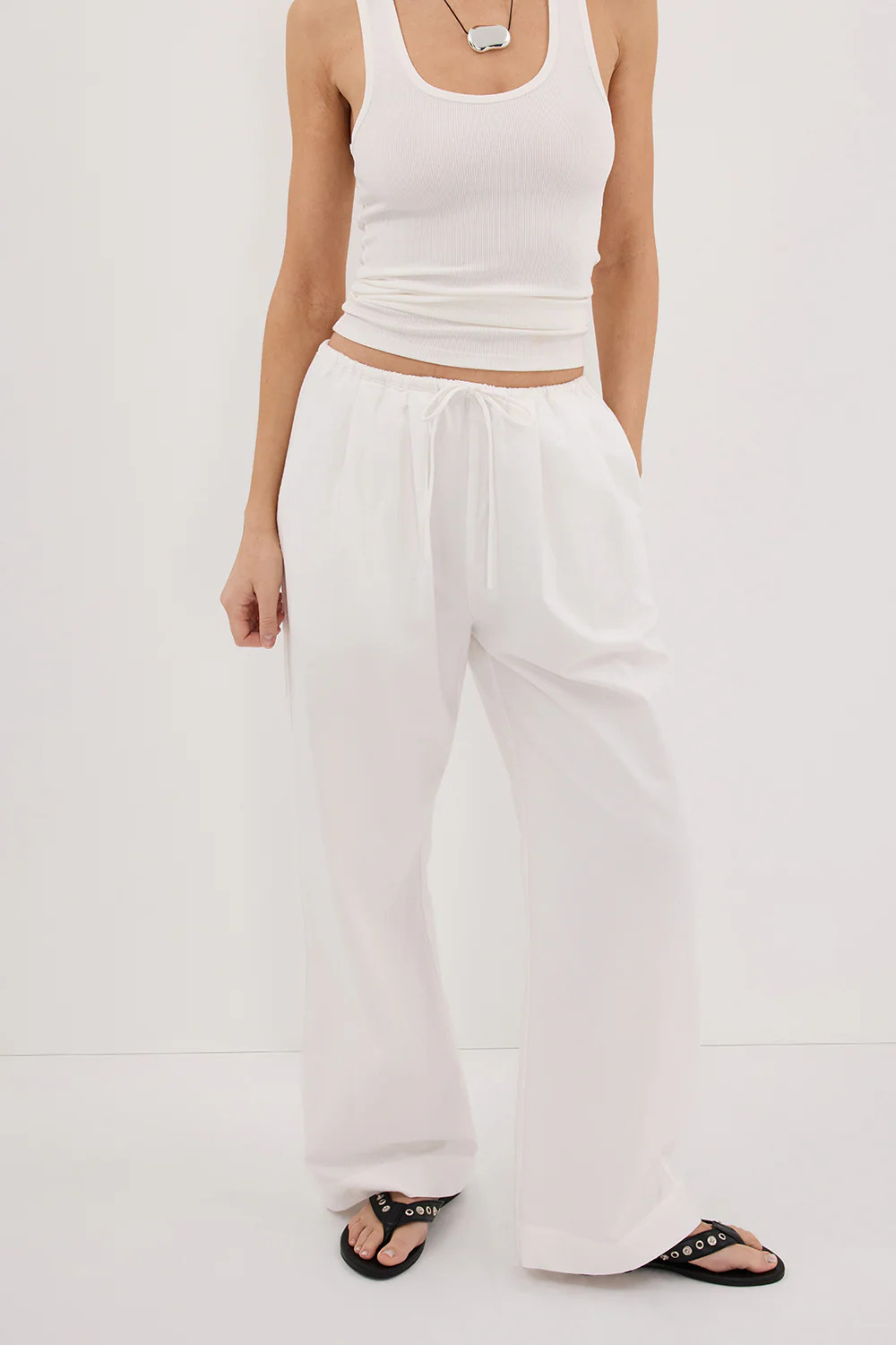 RHEA WHITE COTTON DRAWSTRING PANT | DISSH