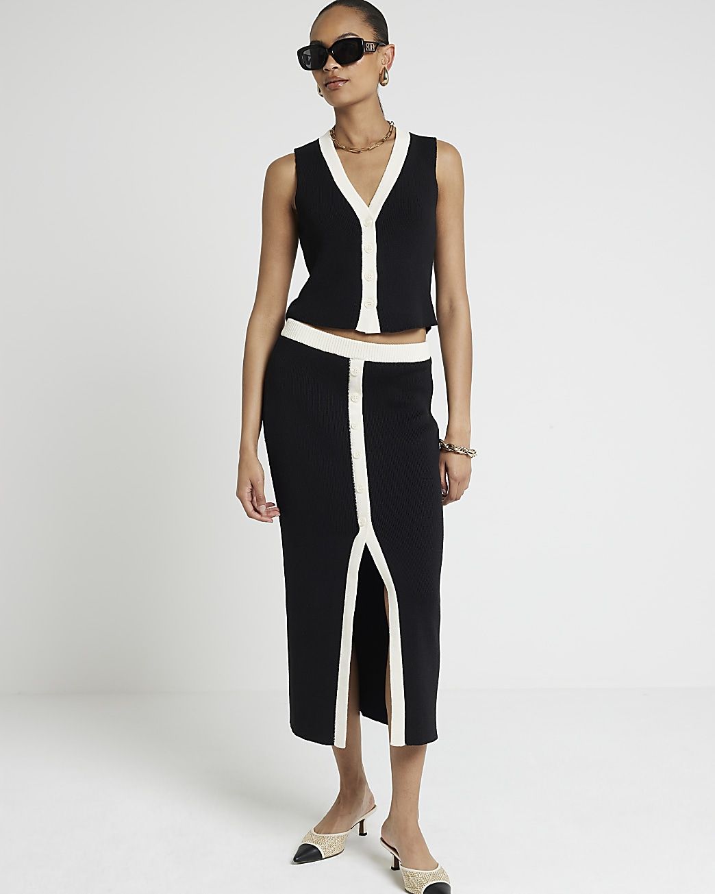 Black knit taped waistcoat | River Island (UK & IE)