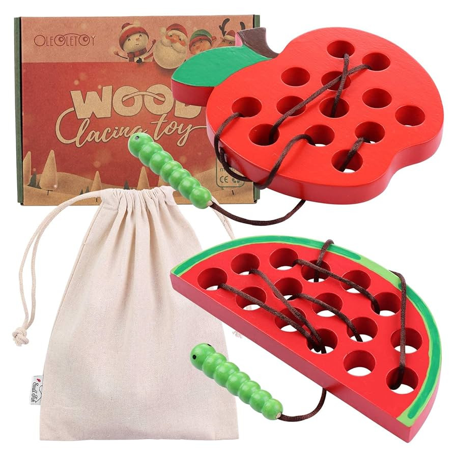 KLT Lacing Toy for Toddlers: Wooden Threading Toy 1 Apple 1 Watermelon - Preschool Fine Motor Lea... | Amazon (US)
