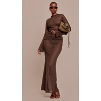 Dark Brown Sheer Lace Fishtail Maxi Skirt | PrettyLittleThing US
