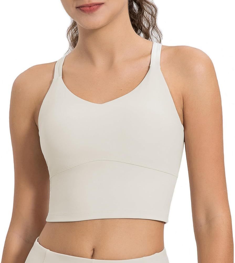 Lemedy Strappy Padded Sports Bras for Women Workout Running Tank Crop Tops Yoga Shirts | Amazon (US)