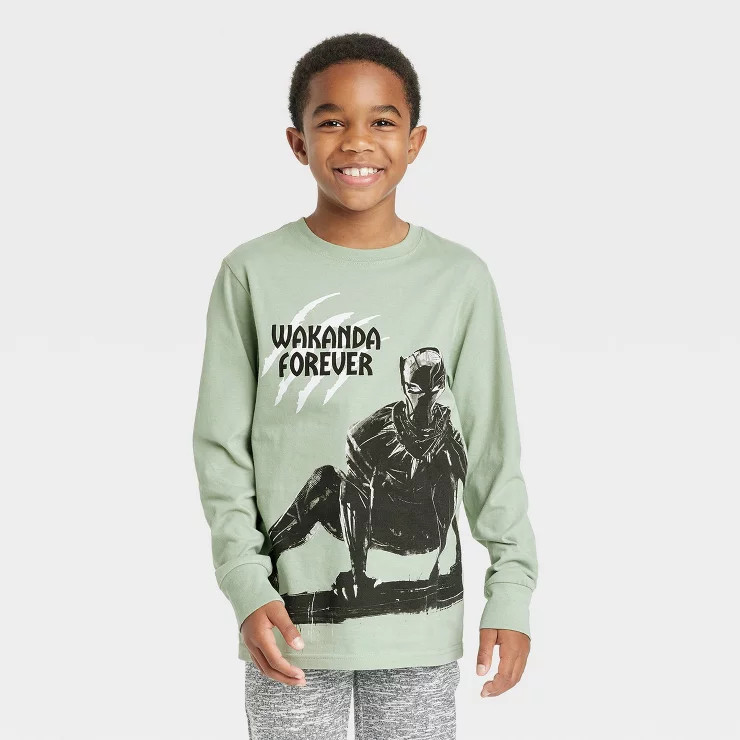 Boys' Marvel Black Panther x Nikkolas Smith Long Sleeve T-Shirt - Light Green | Target