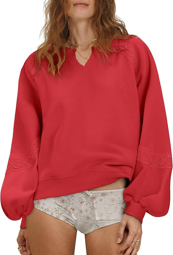 Gacaky Sweatshirt for Women Oversized Fleece Embroidered Crochet Hoodies Cropped Pullover Tops Fa... | Amazon (US)