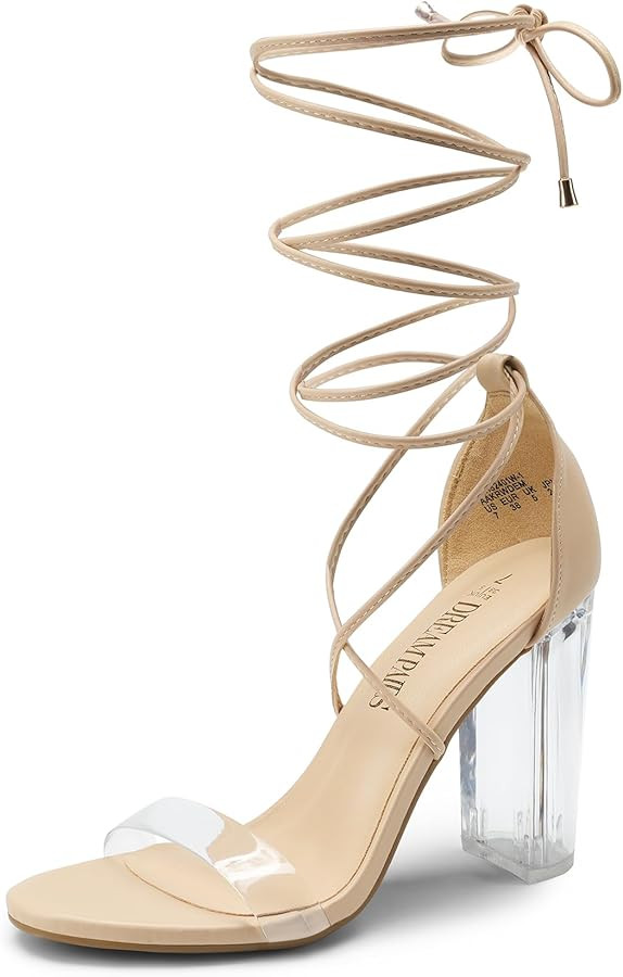 DREAM PAIRS Women's High Heels Lace Up Chunky Block Heels Strappy Sexy Open Toe Heels Pumps Sanda... | Amazon (US)