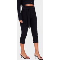 Black Double Layer Wrap Waist Capri Leggings | PrettyLittleThing US