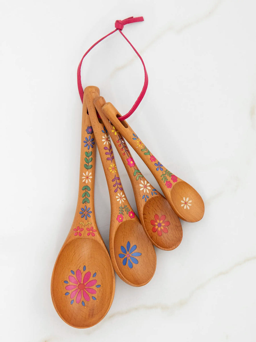 Folk Flower Wooden Measuring Spoons, Set of 4 | Natural Life