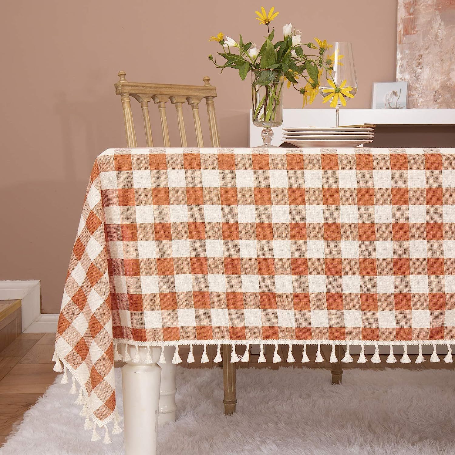 Midsummer Breeze Rustic Plaid Tassel Tablecloth-Country Buffalo Check Cotton Table Cloth for Spri... | Amazon (US)