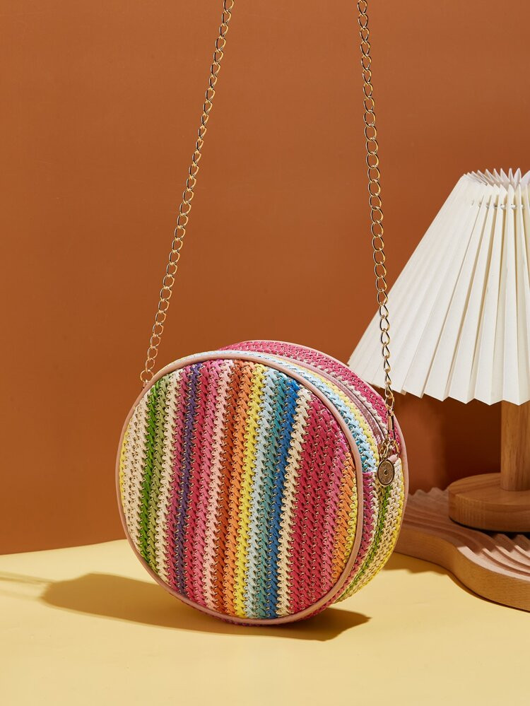 Mini Rainbow Striped Pattern Chain Straw Bag | SHEIN